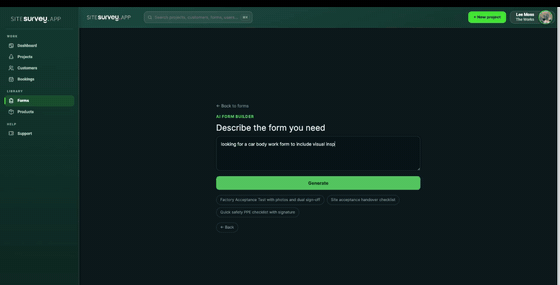 Building a SiteSurvey form from a written prompt with the AI form builder