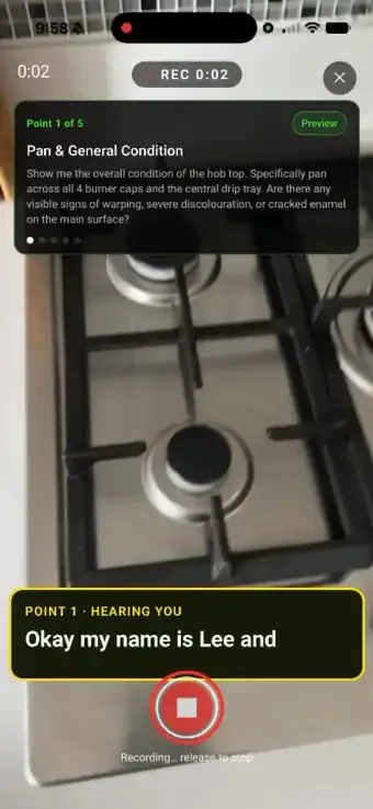 Recording a Walk Cam inspection point in SiteSurvey with live voice-to-text captions